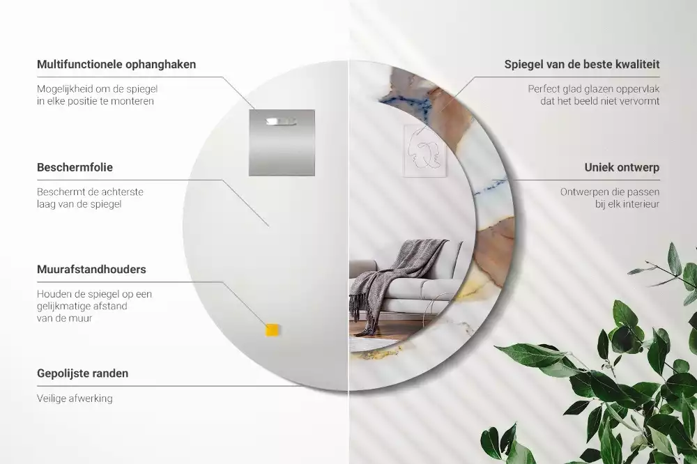 Kulaté zrcadlo s potiskem Bílý mramor