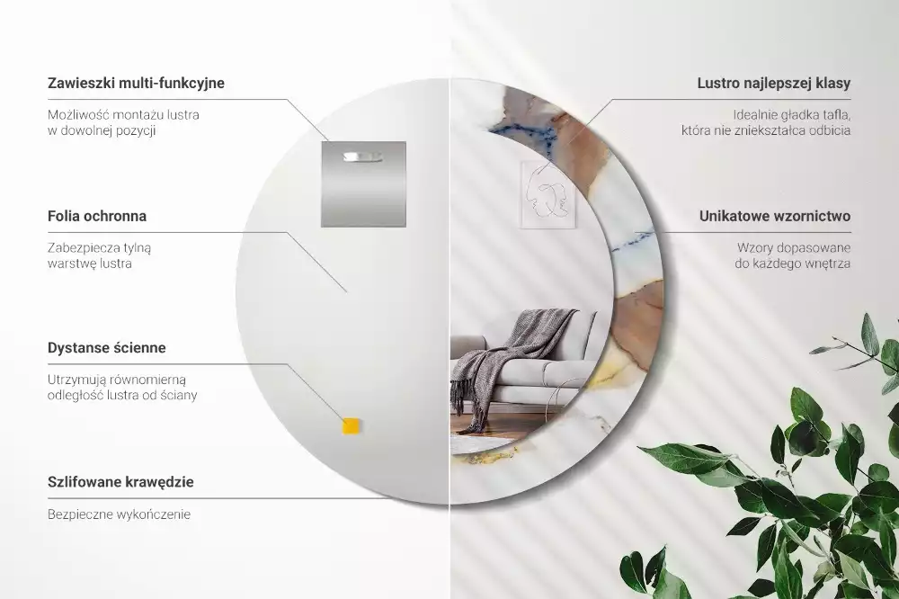 Kulaté zrcadlo s potiskem Bílý mramor