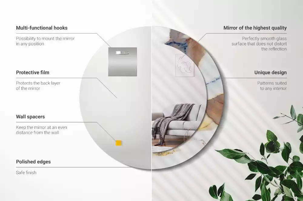 Kulaté zrcadlo s potiskem Bílý mramor