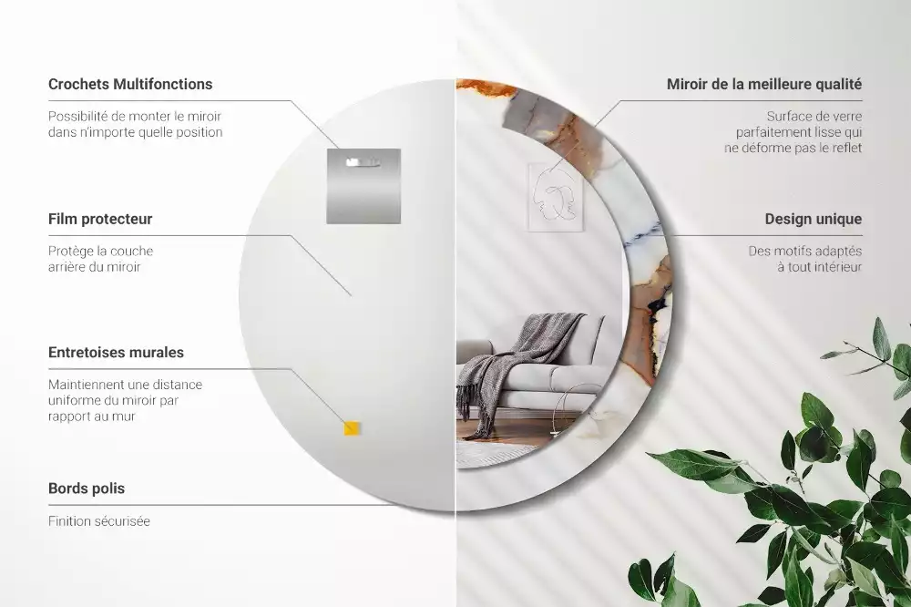 Kulaté zrcadlo s potiskem Bílý mramor