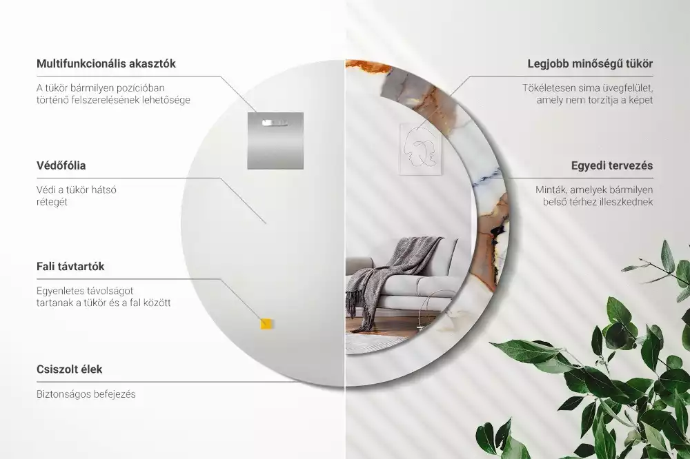 Kulaté zrcadlo s potiskem Bílý mramor