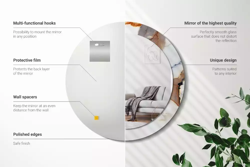 Kulaté zrcadlo s potiskem Bílý mramor