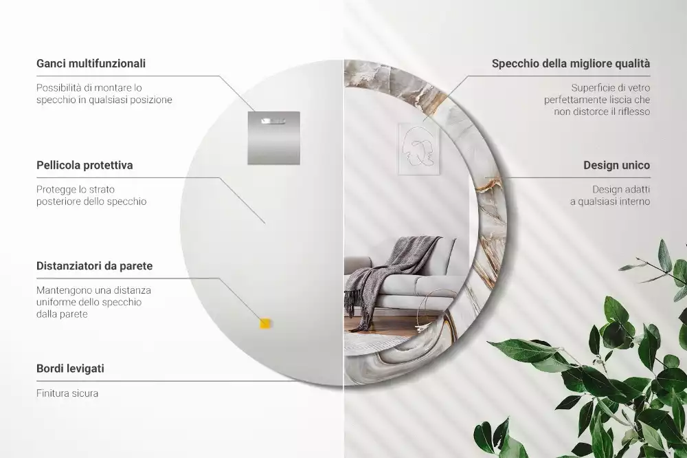 Kulaté dekorativní zrcadlo na zeď Světlý mramor