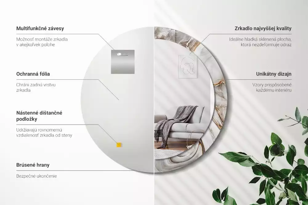 Kulaté dekorativní zrcadlo na zeď Světlý mramor