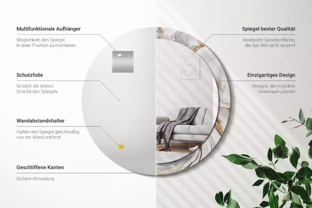 Kulaté dekorativní zrcadlo na zeď Světlý mramor