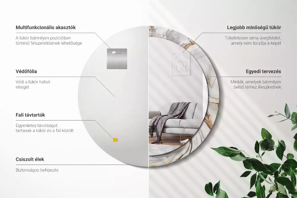 Kulaté dekorativní zrcadlo na zeď Světlý mramor