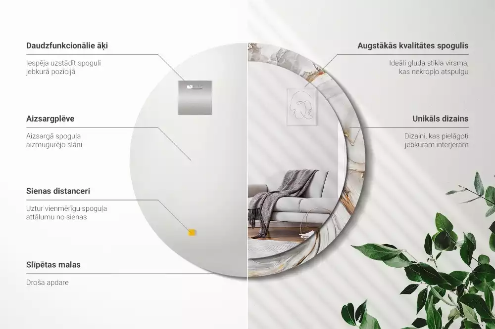 Kulaté dekorativní zrcadlo na zeď Světlý mramor