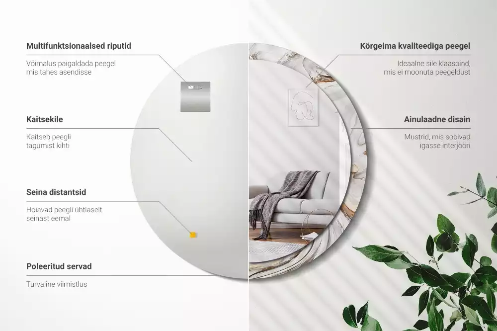 Kulaté dekorativní zrcadlo na zeď Světlý mramor