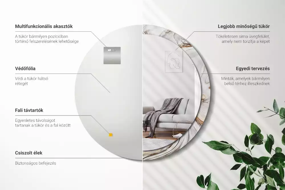 Kulaté dekorativní zrcadlo na zeď Světlý mramor