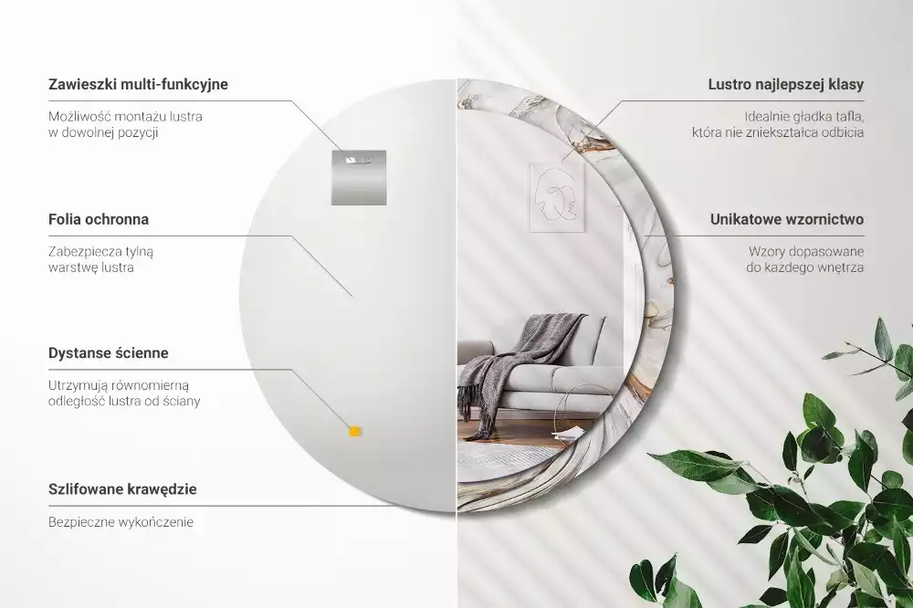 Kulaté dekorativní zrcadlo na zeď Světlý mramor