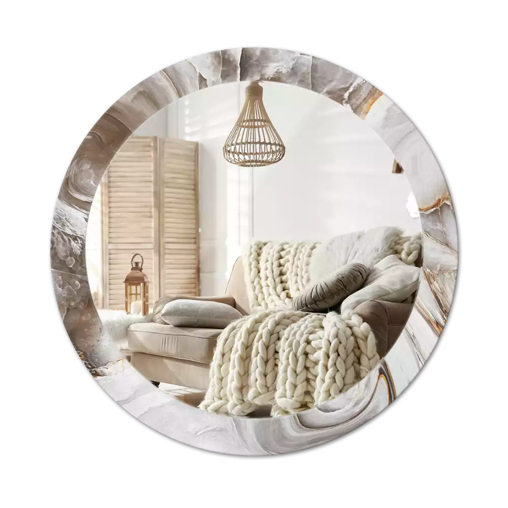 Kulaté dekorativní zrcadlo na zeď Světlý mramor