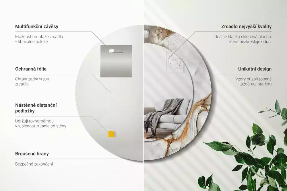 Kulaté dekorativní zrcadlo na zeď Světlý mramor