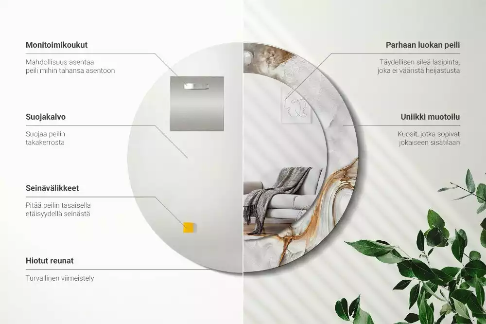 Kulaté dekorativní zrcadlo na zeď Světlý mramor