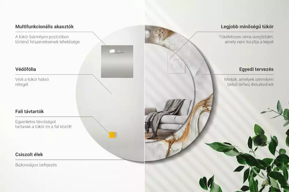 Kulaté dekorativní zrcadlo na zeď Světlý mramor