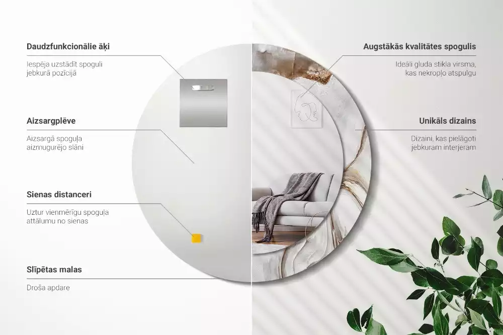 Kulaté dekorativní zrcadlo na zeď Světlý mramor