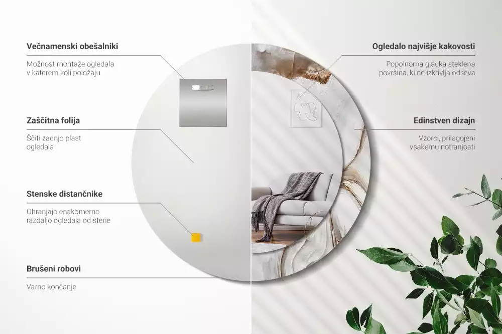 Kulaté dekorativní zrcadlo na zeď Světlý mramor