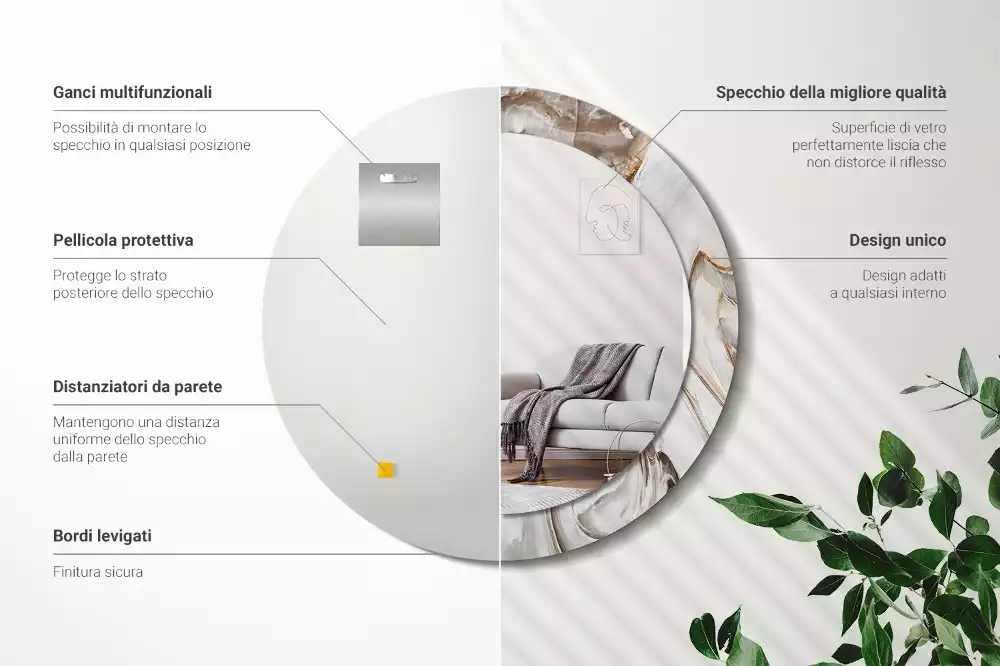 Kulaté dekorativní zrcadlo na zeď Světlý mramor