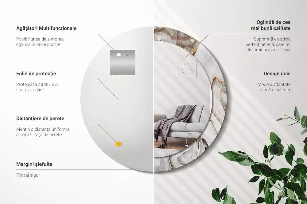 Kulaté dekorativní zrcadlo na zeď Světlý mramor