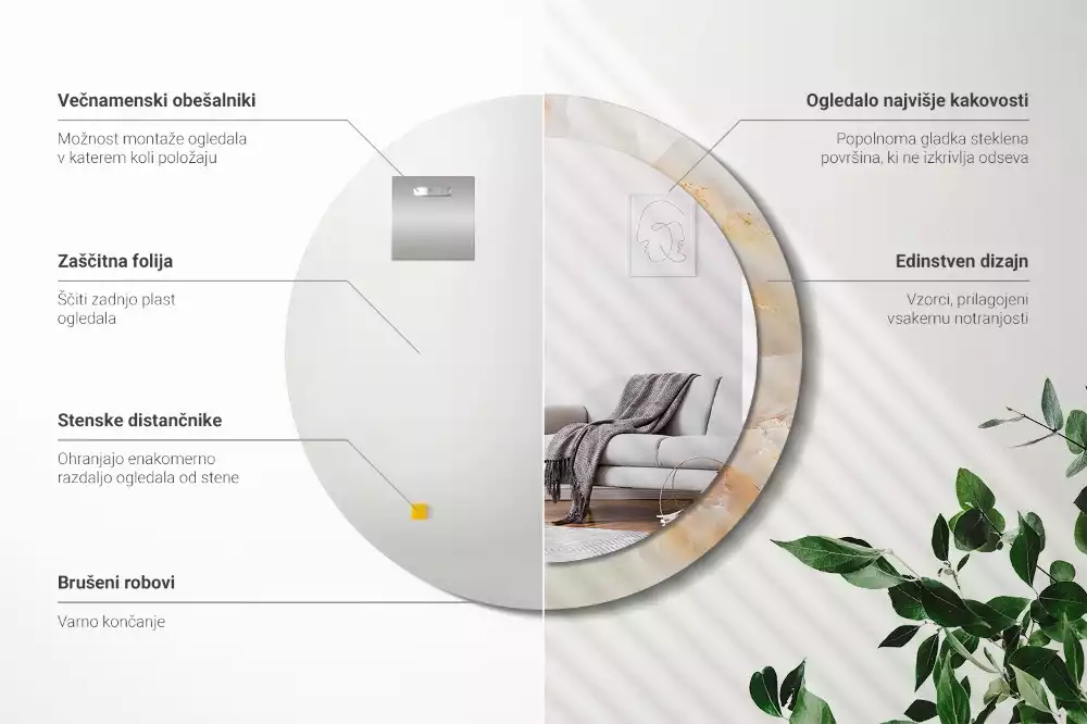 Kulaté dekorativní zrcadlo na zeď Onyxový mramor