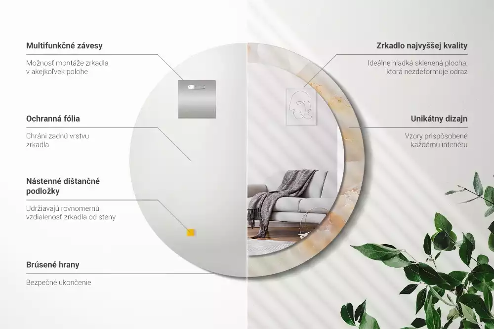 Kulaté dekorativní zrcadlo na zeď Onyxový mramor