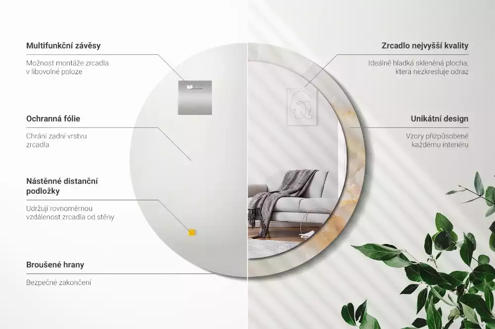 Kulaté dekorativní zrcadlo na zeď Onyxový mramor