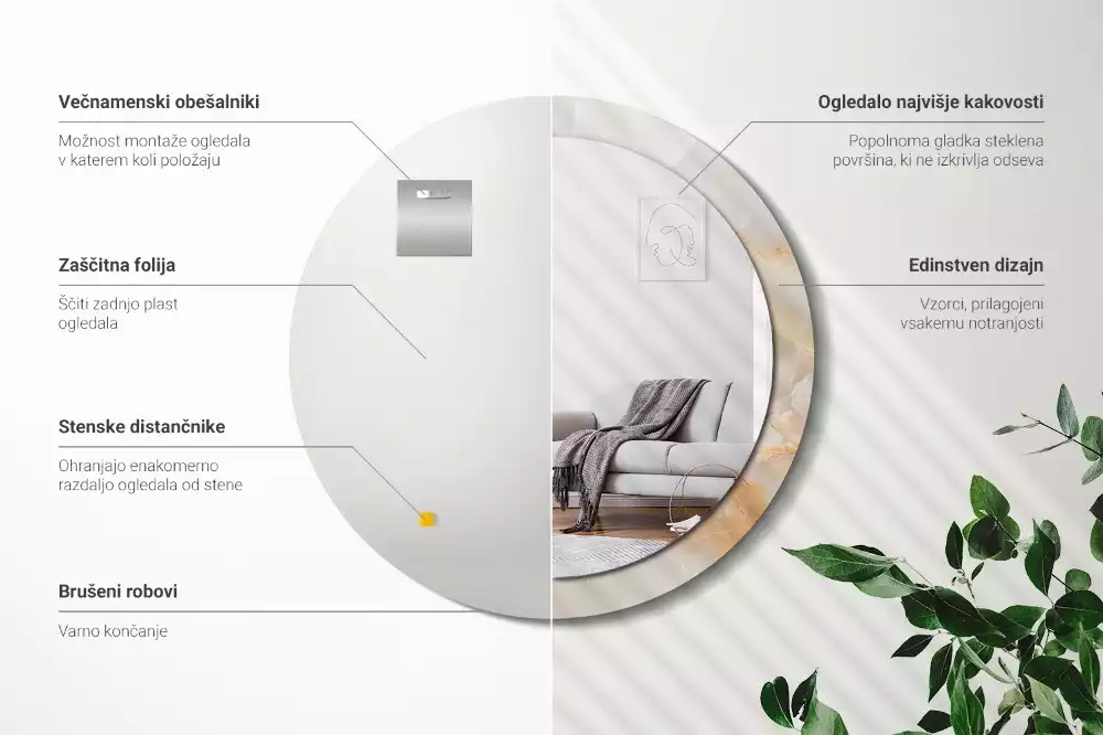 Kulaté dekorativní zrcadlo na zeď Onyxový mramor