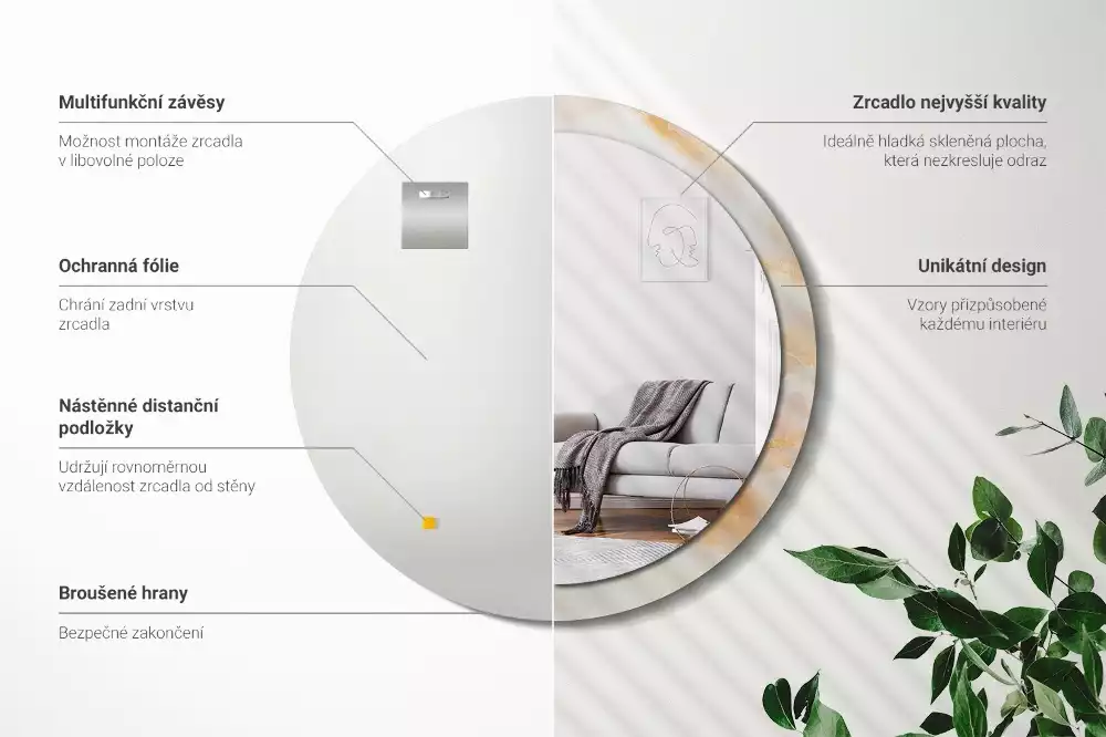 Kulaté dekorativní zrcadlo na zeď Onyxový mramor