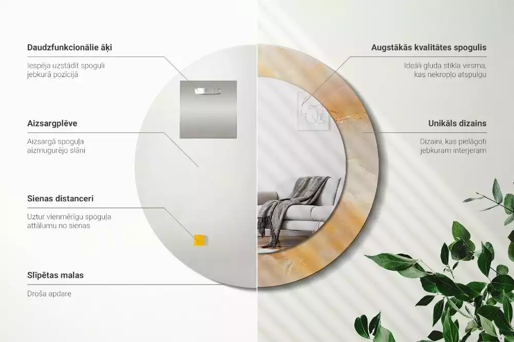 Kulaté dekorativní zrcadlo na zeď Onyxový mramor