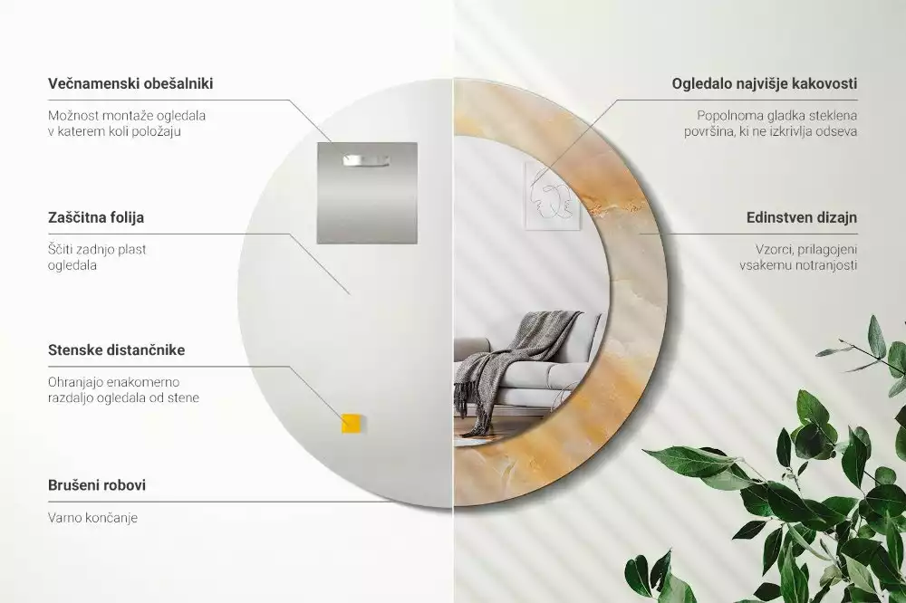 Kulaté dekorativní zrcadlo na zeď Onyxový mramor
