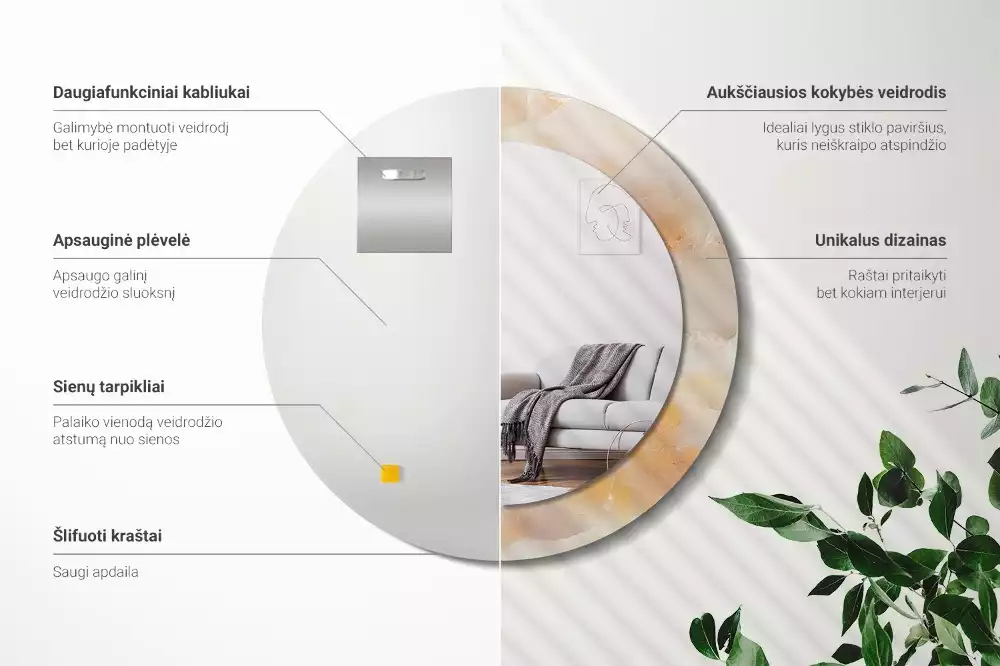 Kulaté dekorativní zrcadlo na zeď Onyxový mramor