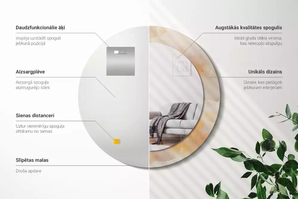 Kulaté dekorativní zrcadlo na zeď Onyxový mramor