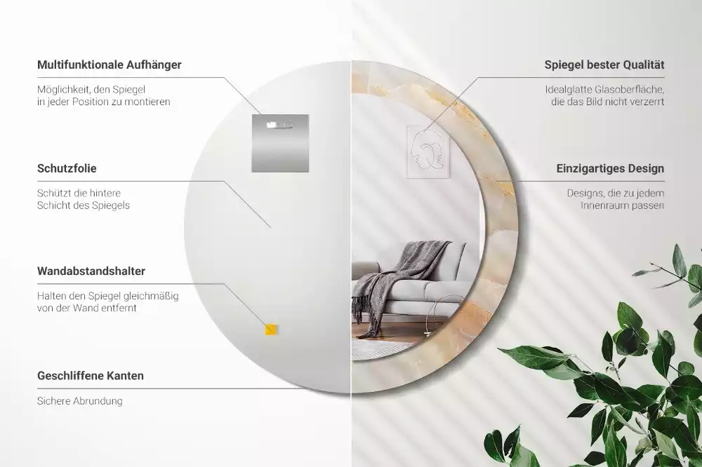 Kulaté dekorativní zrcadlo na zeď Onyxový mramor