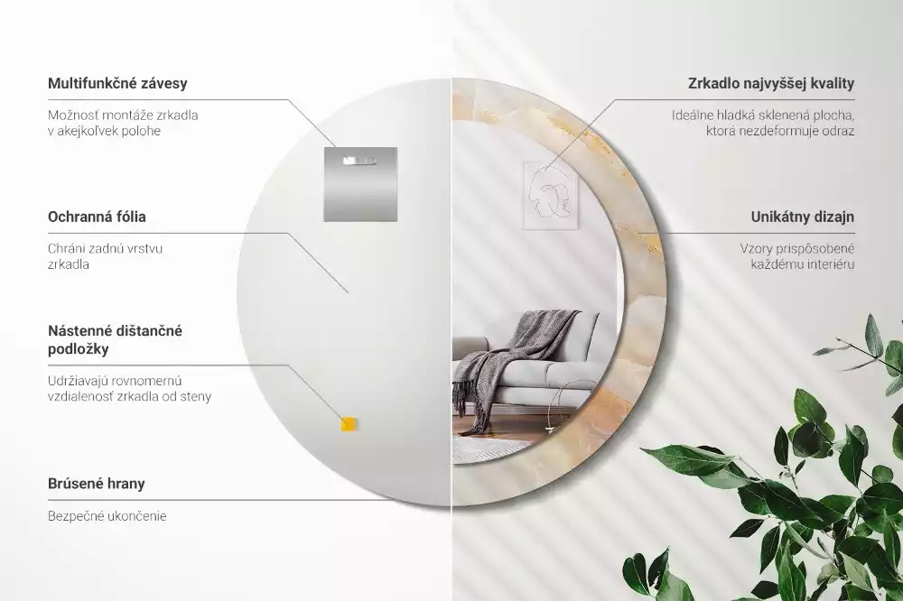 Kulaté dekorativní zrcadlo na zeď Onyxový mramor