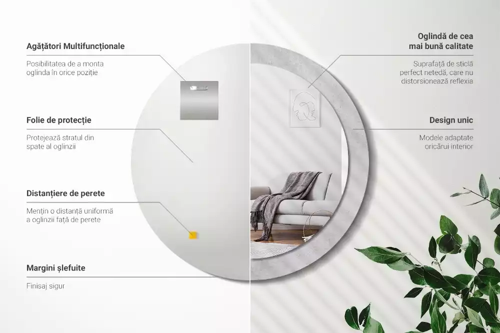 Kulaté dekorativní zrcadlo Betonová textura