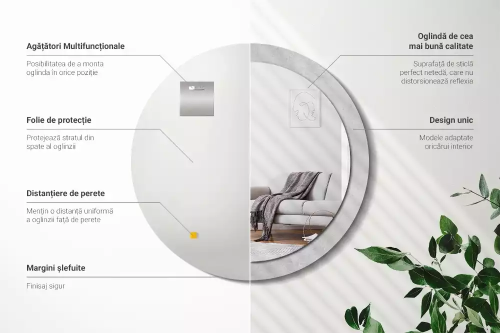 Kulaté dekorativní zrcadlo Betonová textura