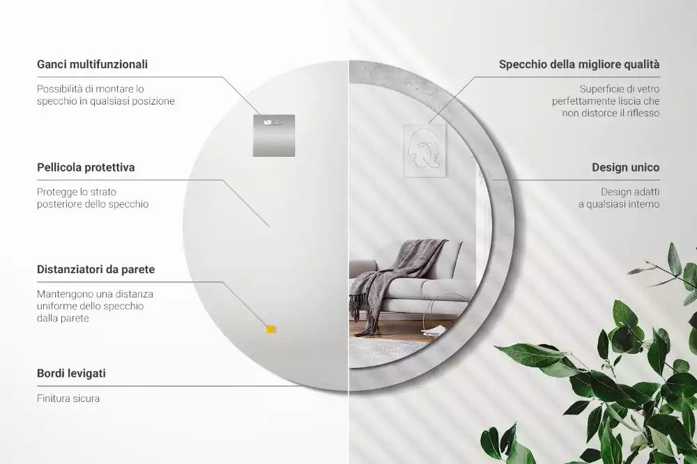 Kulaté dekorativní zrcadlo Betonová textura