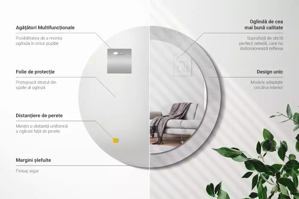 Kulaté dekorativní zrcadlo Betonová textura