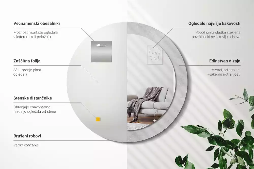 Kulaté dekorativní zrcadlo Betonová textura