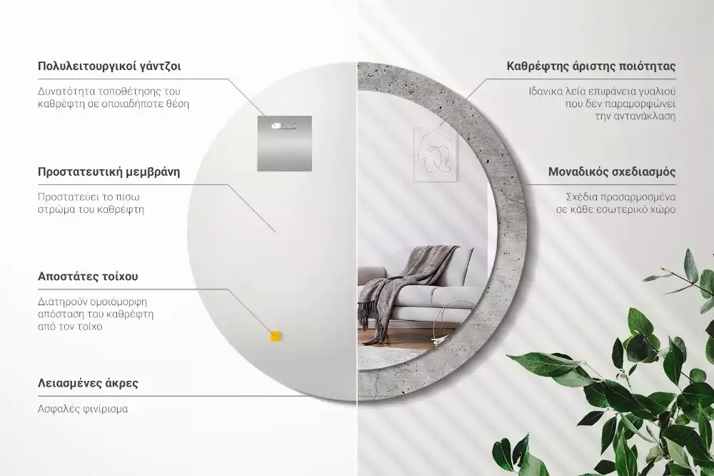 Kulaté dekorativní zrcadlo Šedý beton