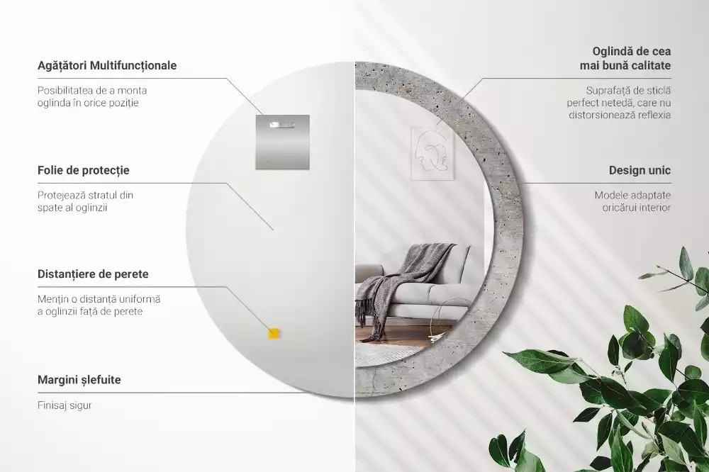 Kulaté dekorativní zrcadlo Šedý beton