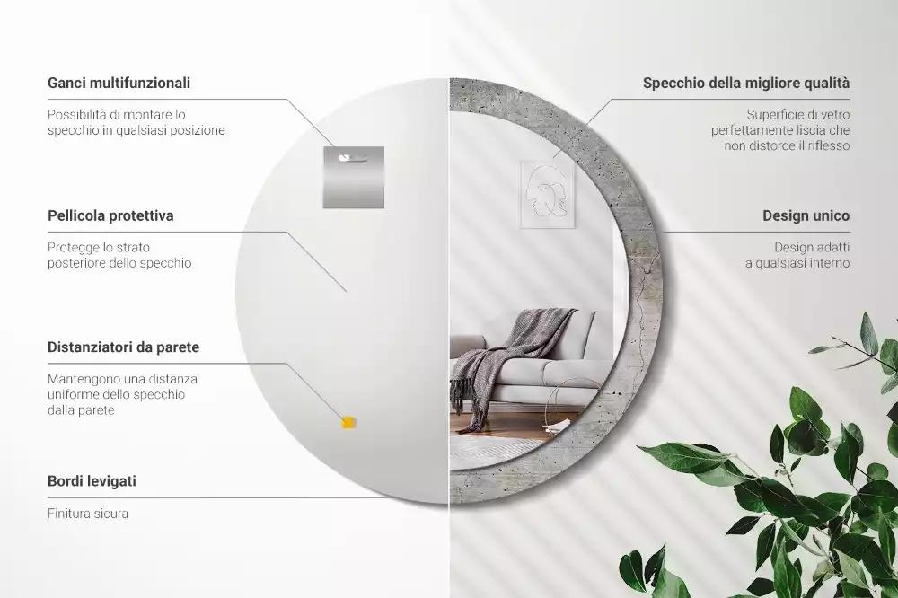 Kulaté dekorativní zrcadlo Šedý beton