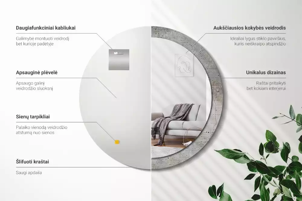 Kulaté dekorativní zrcadlo Šedý beton