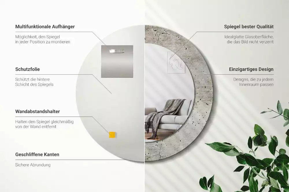 Kulaté dekorativní zrcadlo Šedý beton