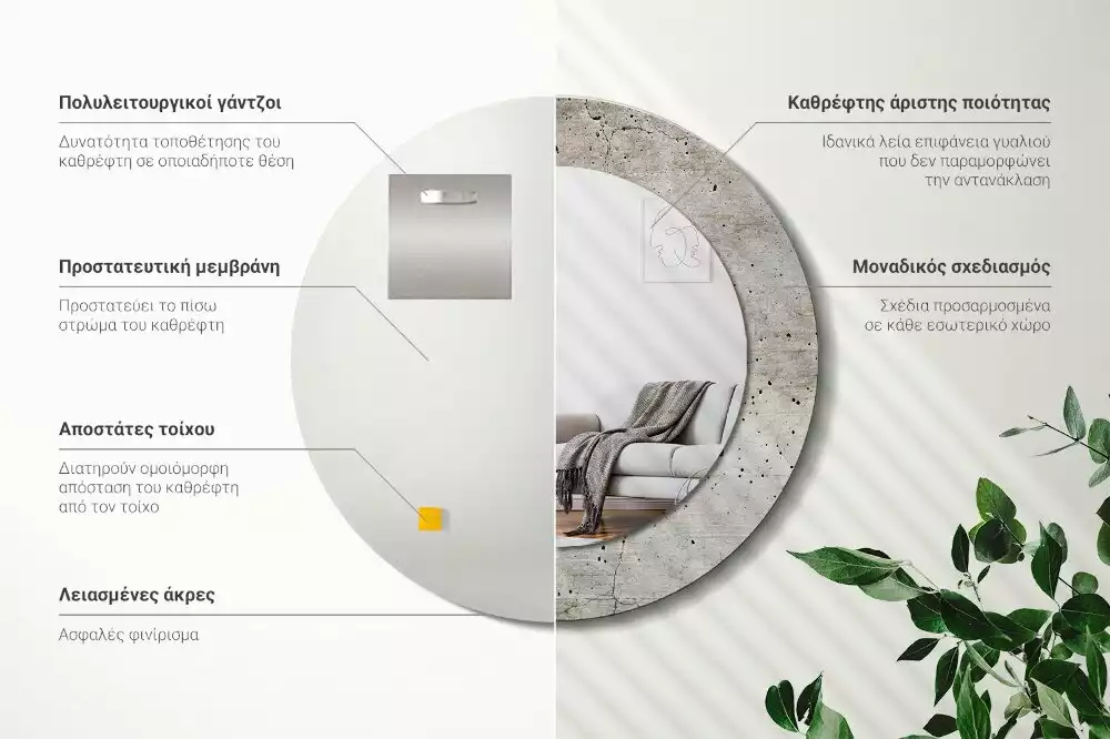 Kulaté dekorativní zrcadlo Šedý beton