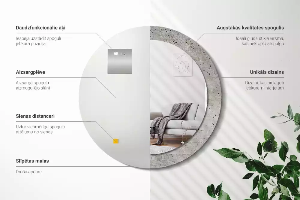 Kulaté dekorativní zrcadlo Šedý beton