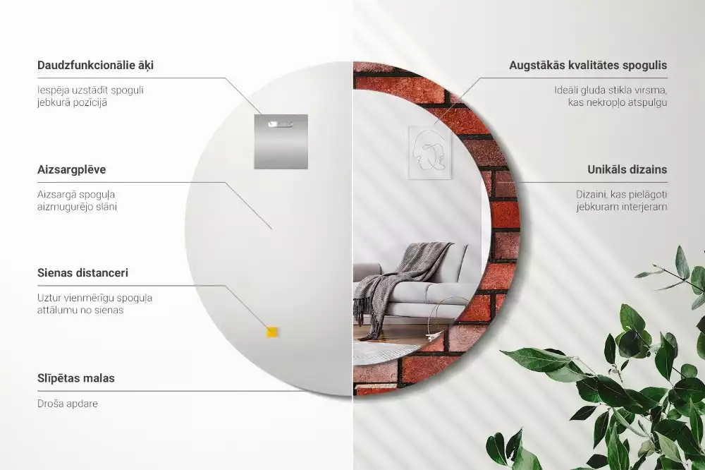 Kulaté dekorativní zrcadlo Červená cihla