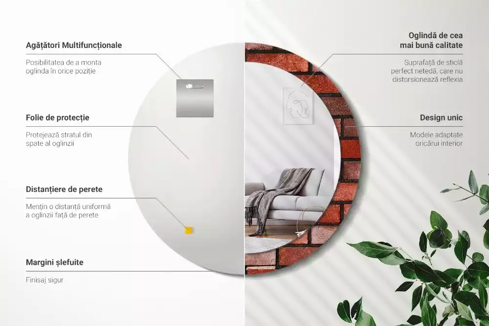 Kulaté dekorativní zrcadlo Červená cihla