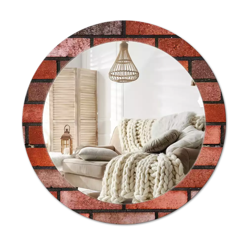 Kulaté dekorativní zrcadlo Červená cihla