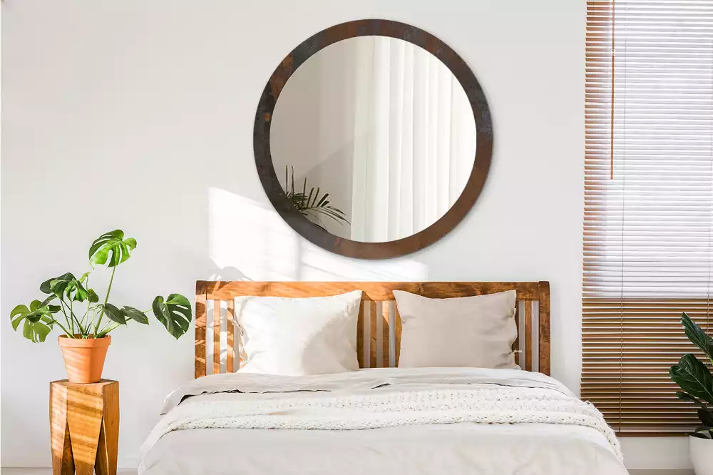 Kulaté zrcadlo s potiskem Kovový rustikální