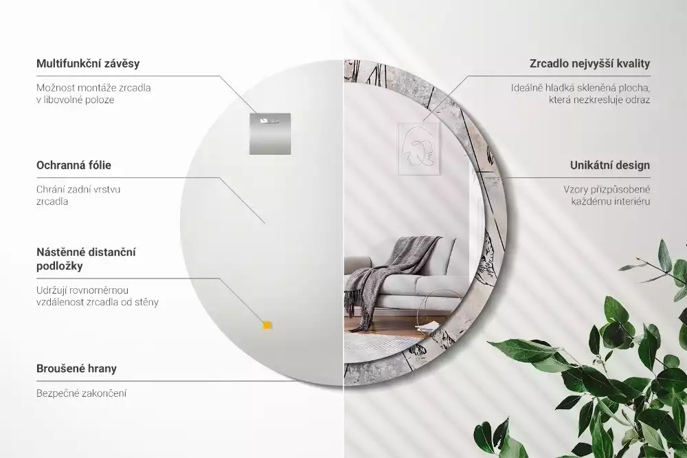 Kulaté dekorativní zrcadlo na zeď Abstraktní zvířata